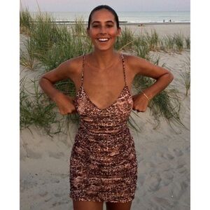 Charcoal Clothing Australian Roseason Ruched Cheetah Print Mini Dress EUC AU 8